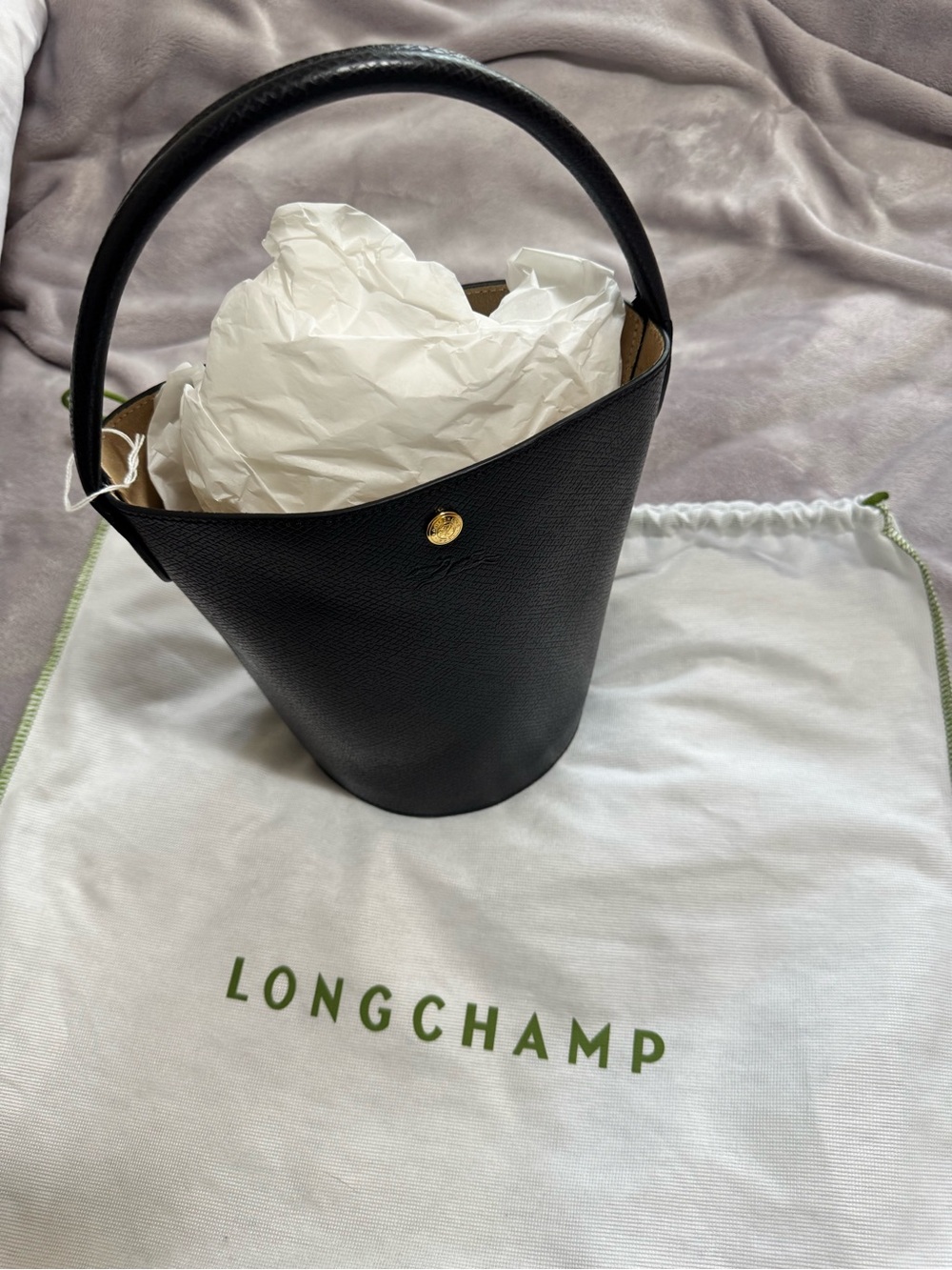 LONGCHAMP BUCKET BAG black Leather Bucket Bag with Top Handle